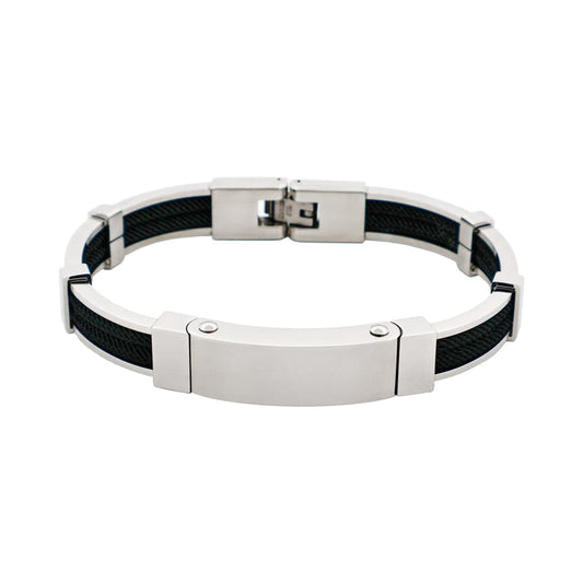 Bracelet in Polished Stainless Steel & Double Rope, Black