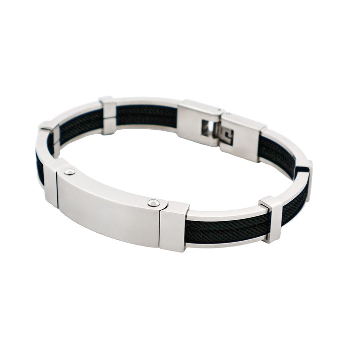Bracelet in Polished Stainless Steel & Double Rope, Black