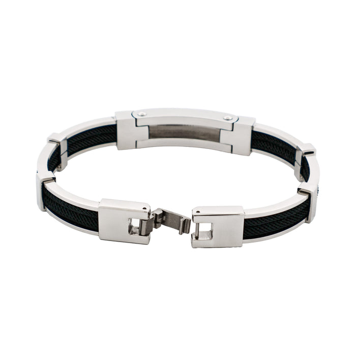 Bracelet in Polished Stainless Steel & Double Rope, Black