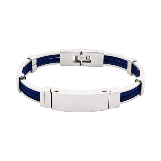 Bracelet in Polished Stainless Steel & Double Rope, Navy