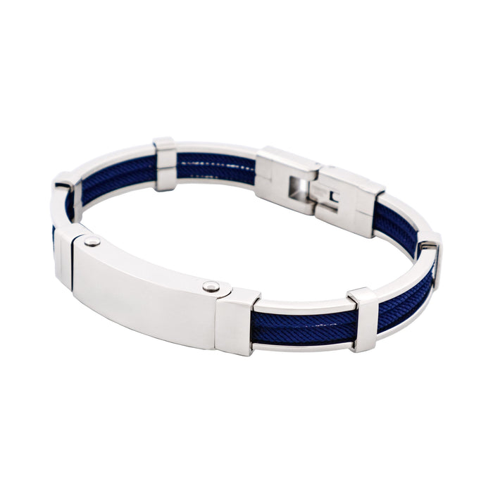 Bracelet in Polished Stainless Steel & Double Rope, Navy