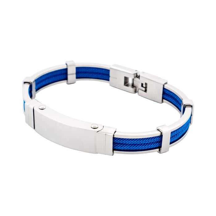 Bracelet in Polished Stainless Steel & Double Rope, Royal Blue