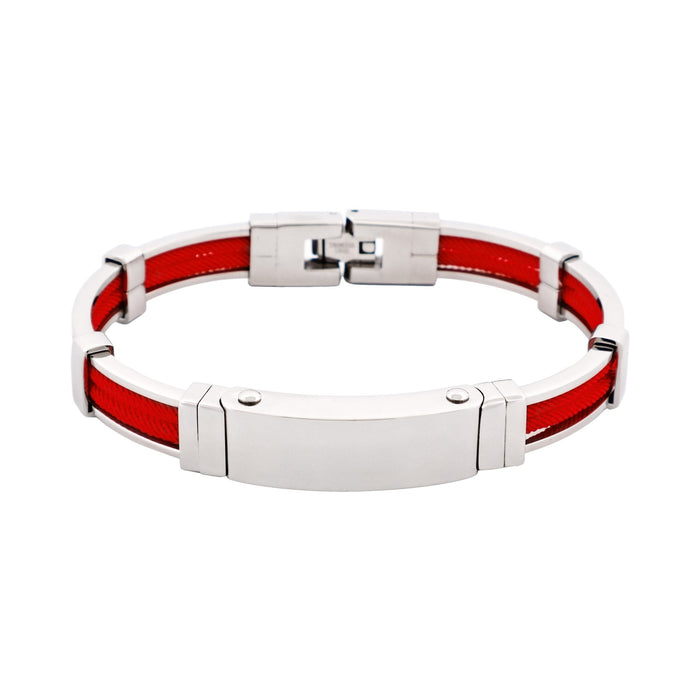 Bracelet in Polished Stainless Steel & Double Rope, Scarlet