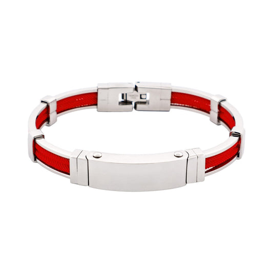 Bracelet in Polished Stainless Steel & Double Rope, Scarlet