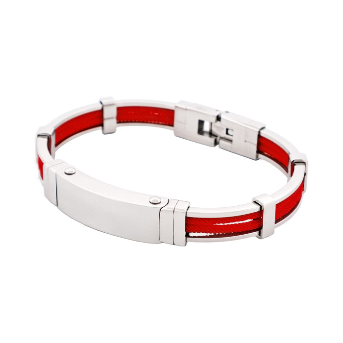 Bracelet in Polished Stainless Steel & Double Rope, Scarlet