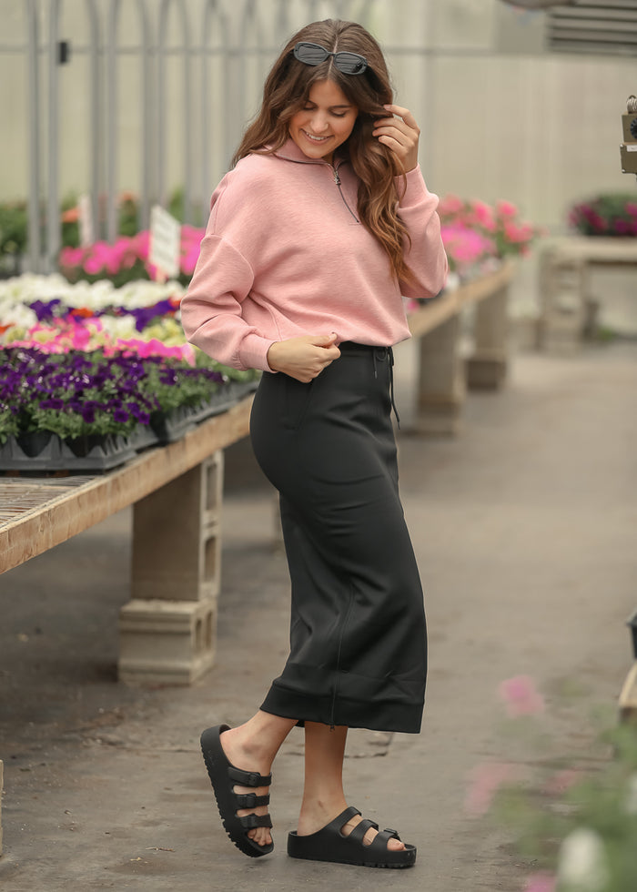 Bradi Black Side Zipper Athletic Maxi Skirt IC Skirts