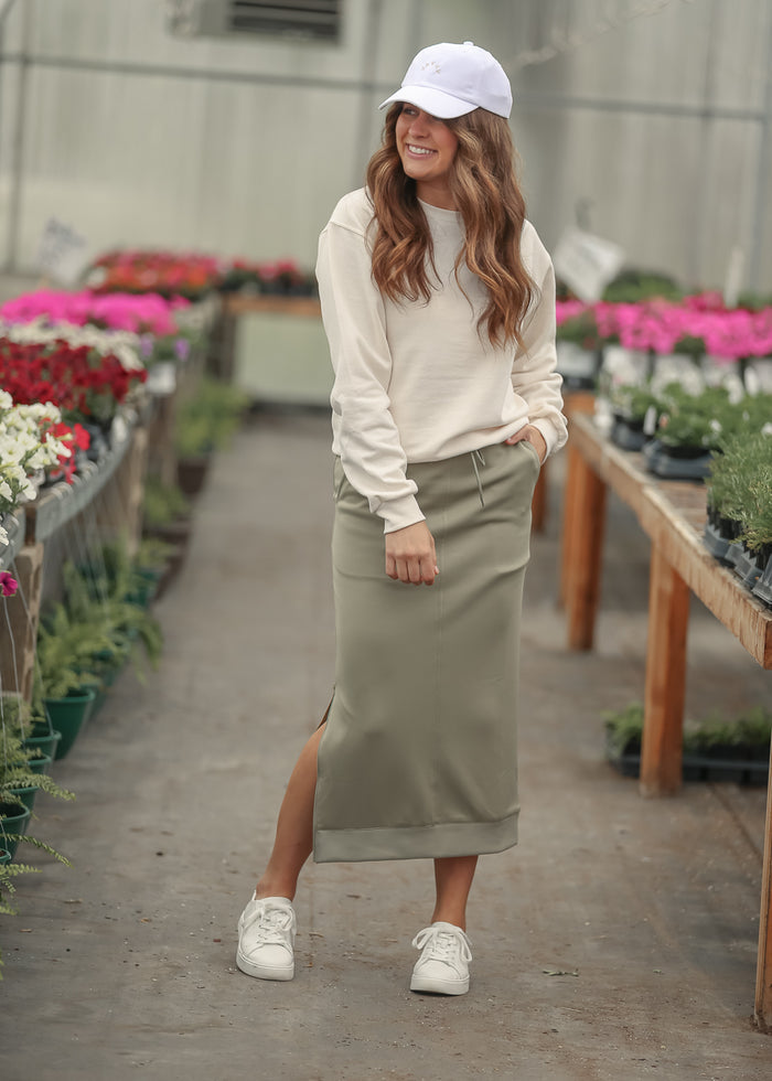 Bradi Sprig Green Side Zipper Athletic Maxi Skirt IC Skirts