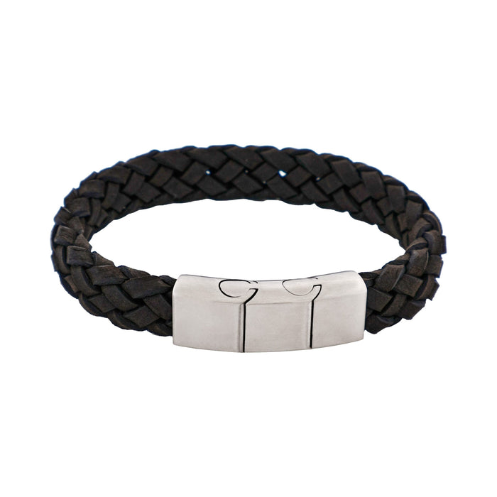 Braided Black Suede Italian Leather & Brushed Stainless Steel Bracelet