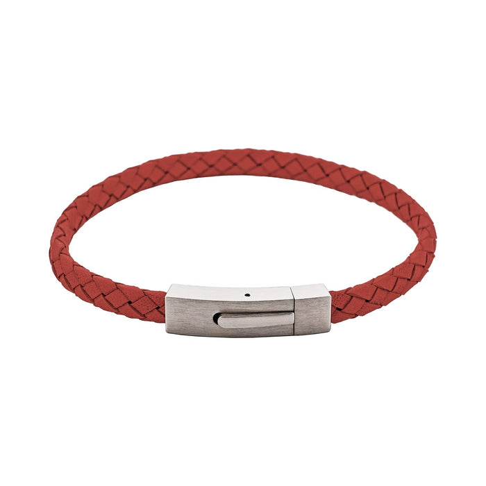 Braided Suede & Steel Calabria Bracelet, 21.5cm x 6mm, Flame