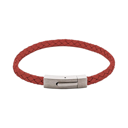 Braided Suede & Steel Calabria Bracelet, 21.5cm x 6mm, Flame