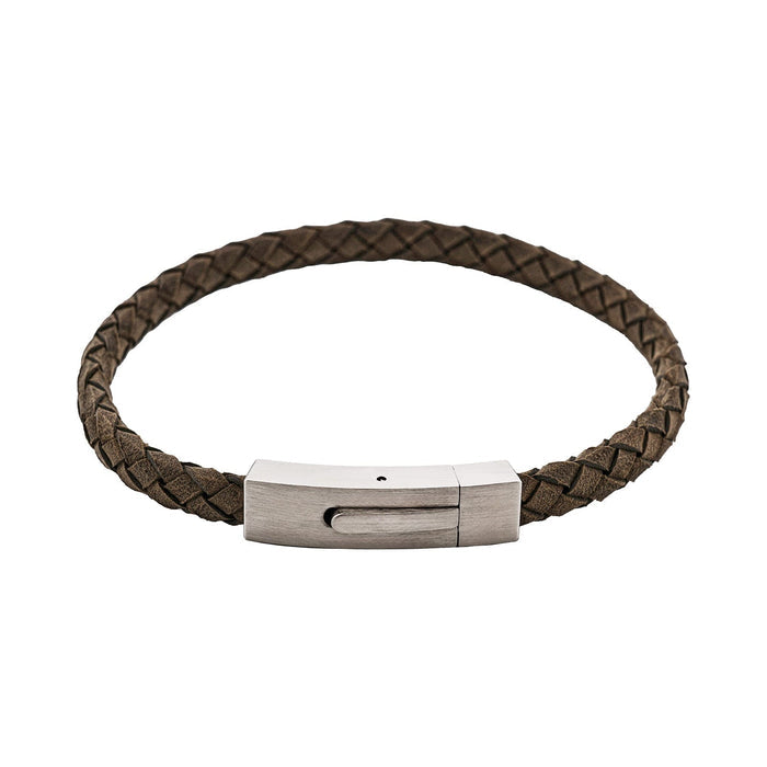 Braided Suede & Steel Calabria Bracelet, 21.5cm x 6mm, Flint