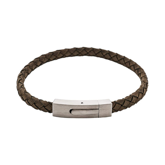 Braided Suede & Steel Calabria Bracelet, 21.5cm x 6mm, Flint