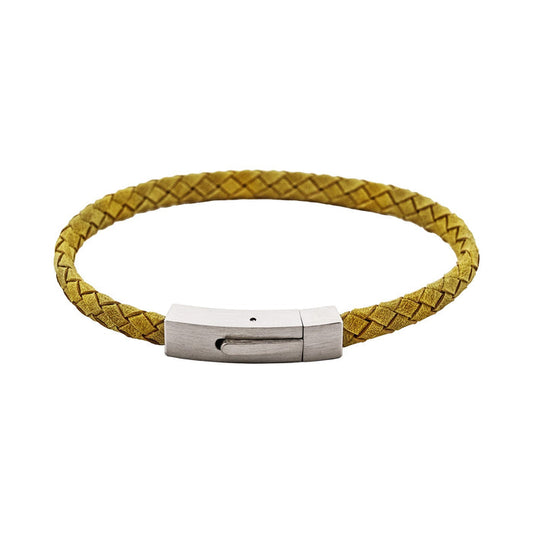 Braided Suede & Steel Calabria Bracelet, 21.5cm x 6mm, Leaf