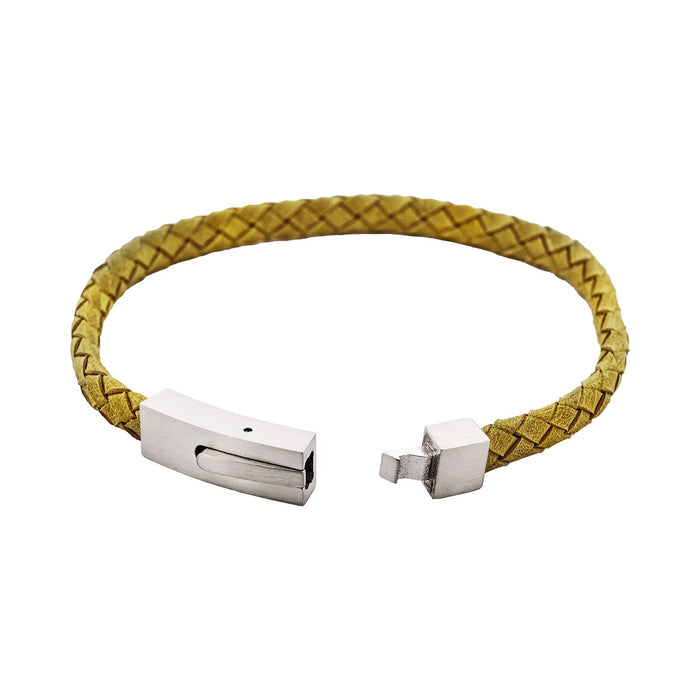 Braided Suede & Steel Calabria Bracelet, 21.5cm x 6mm, Leaf