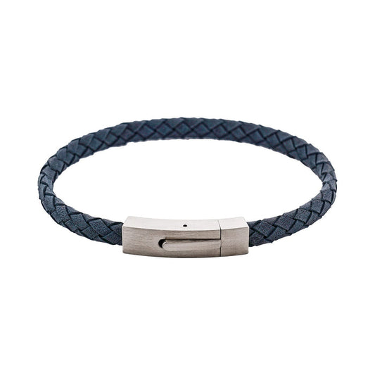 Braided Suede & Steel Calabria Bracelet, 21.5cm x 6mm, Ocean