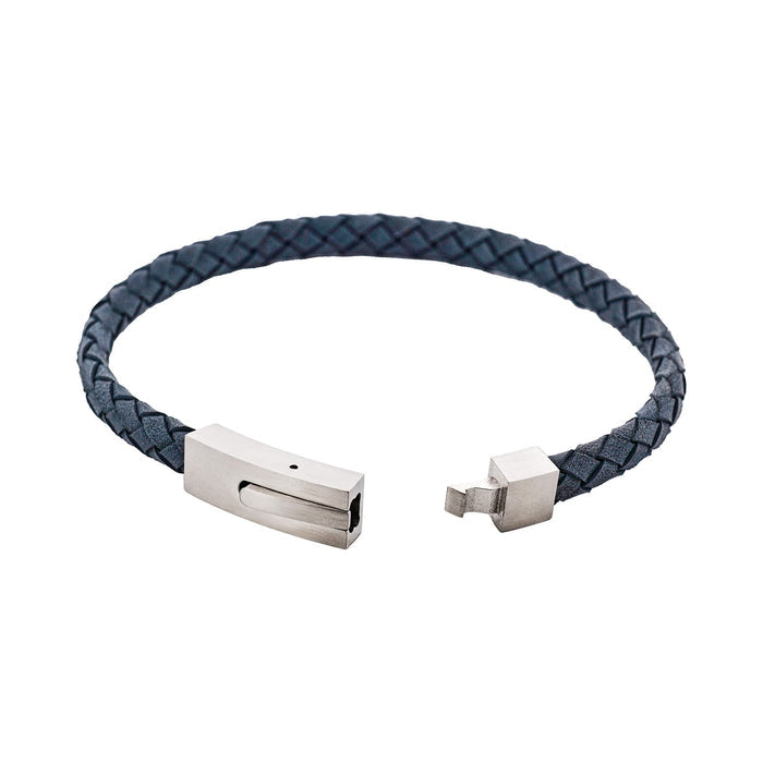 Braided Suede & Steel Calabria Bracelet, 21.5cm x 6mm, Ocean
