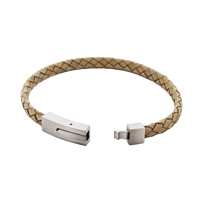 Braided Suede & Steel Calabria Bracelet, 21.5cm x 6mm, Stone