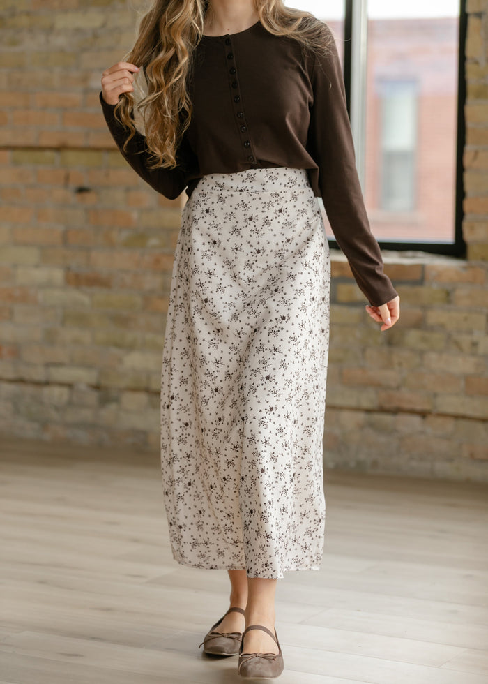 Braylyn Brown Floral Midi Skirt IC Skirts
