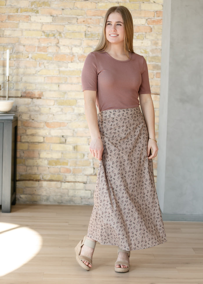 Braylyn Taupe Floral Midi Skirt IC Skirts
