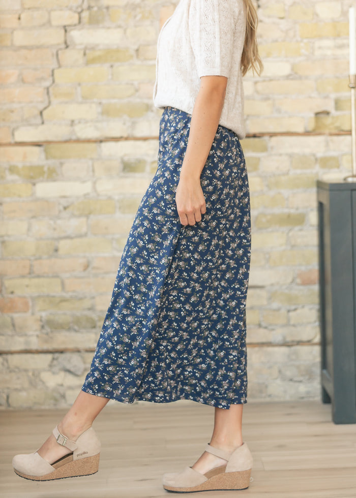 Braylyn Navy Floral Midi Skirt IC Skirts