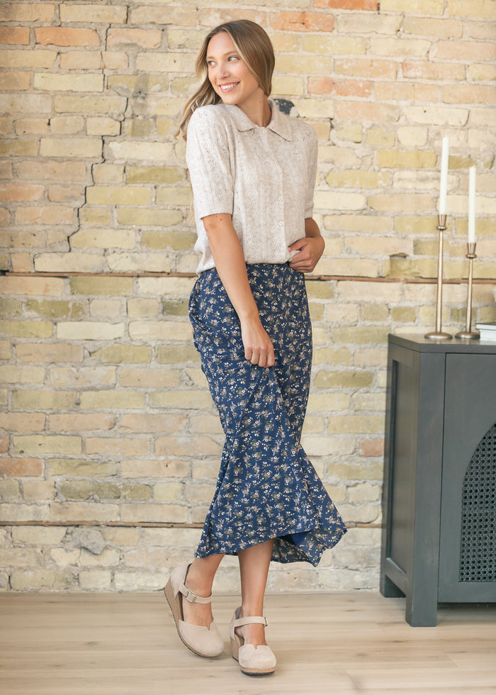 Braylyn Navy Floral Midi Skirt IC Skirts