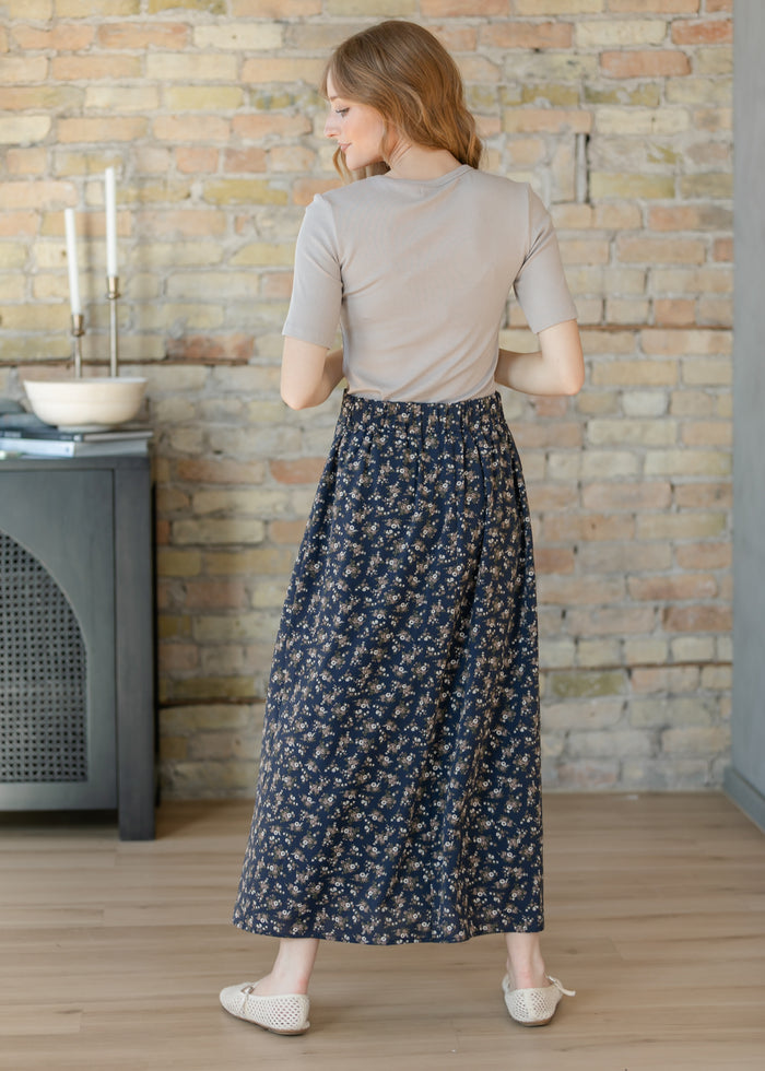 Braylyn Navy Floral Midi Skirt IC Skirts