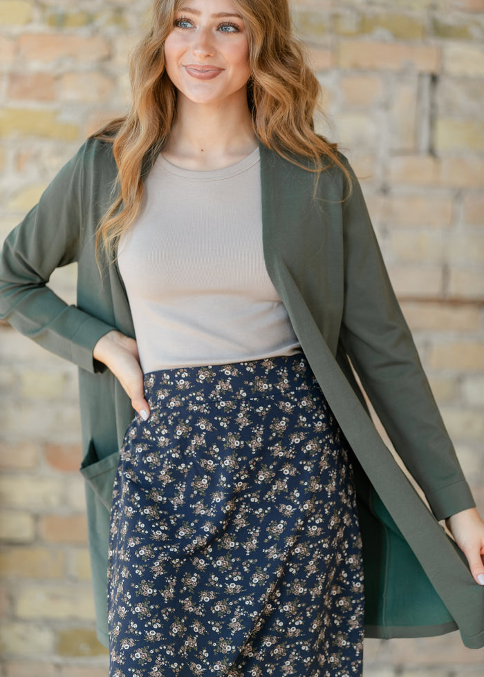 Braylyn Navy Floral Midi Skirt IC Skirts