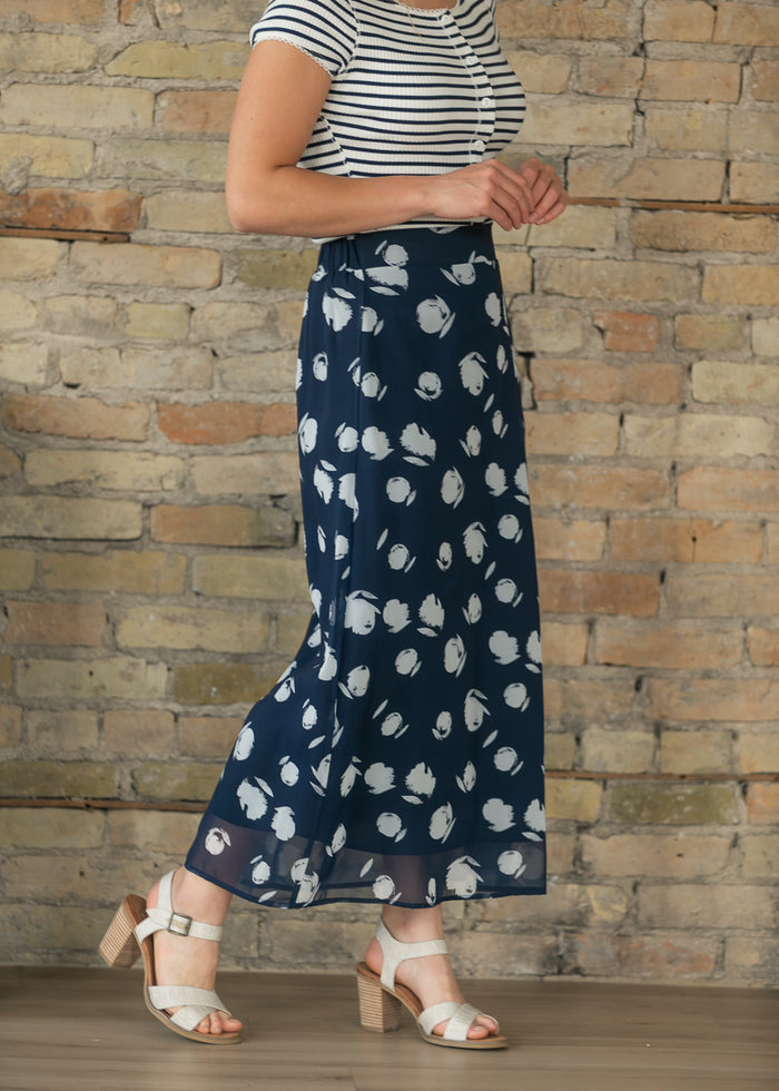 Braylyn Navy Watercolor Floral Midi Skirt IC Skirts