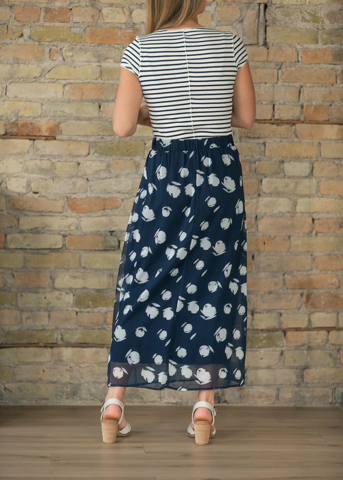 Braylyn Navy Watercolor Floral Midi Skirt IC Skirts