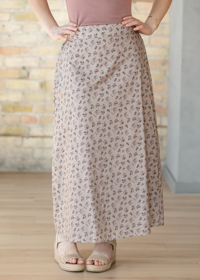 Braylyn Taupe Floral Midi Skirt IC Skirts