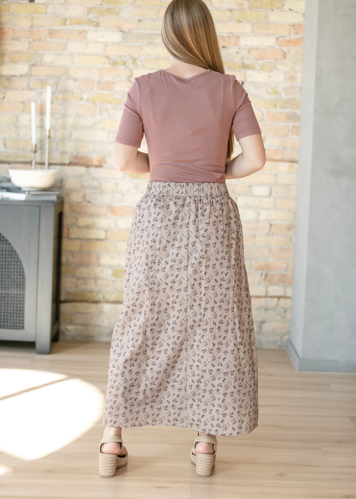 Braylyn Taupe Floral Midi Skirt IC Skirts