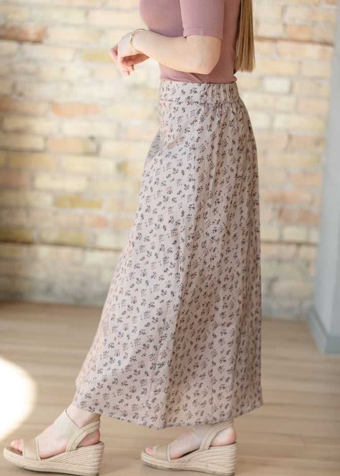 Braylyn Taupe Floral Midi Skirt IC Skirts