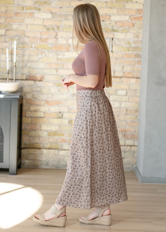 Braylyn Taupe Floral Midi Skirt IC Skirts
