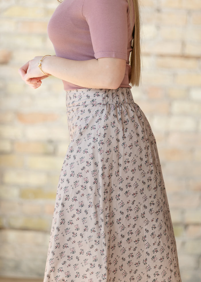 Braylyn Taupe Floral Midi Skirt IC Skirts