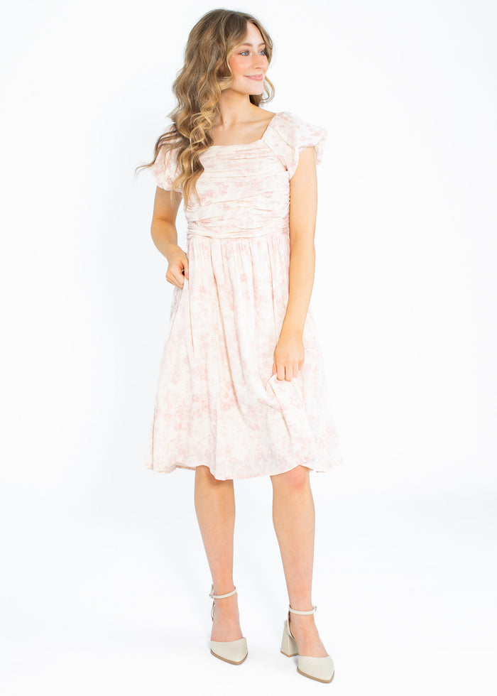 Brienna Ruched Bodice Cap Sleeve Midi Dress IC Dresses