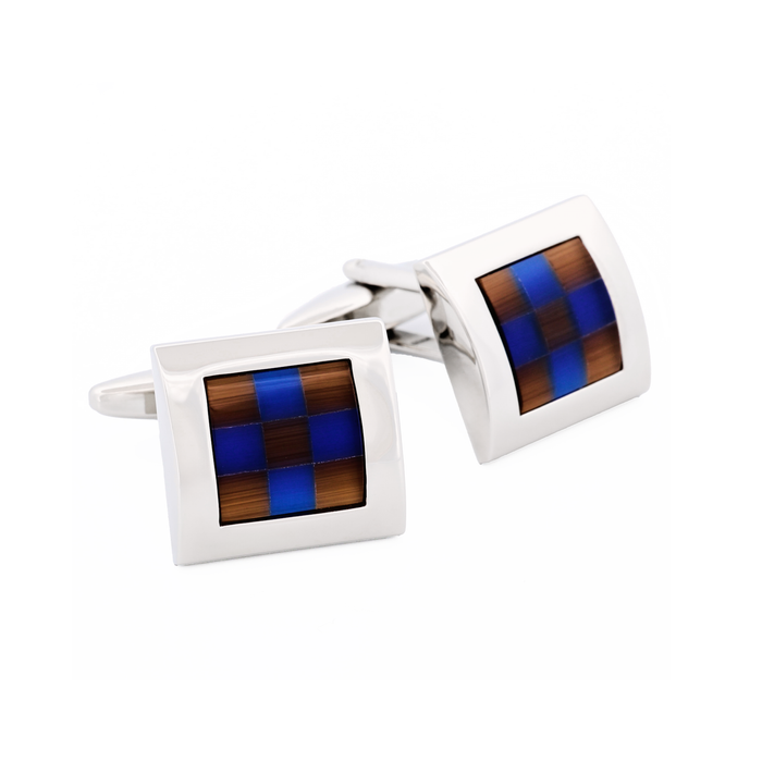 Brown Blue Check Cufflinks