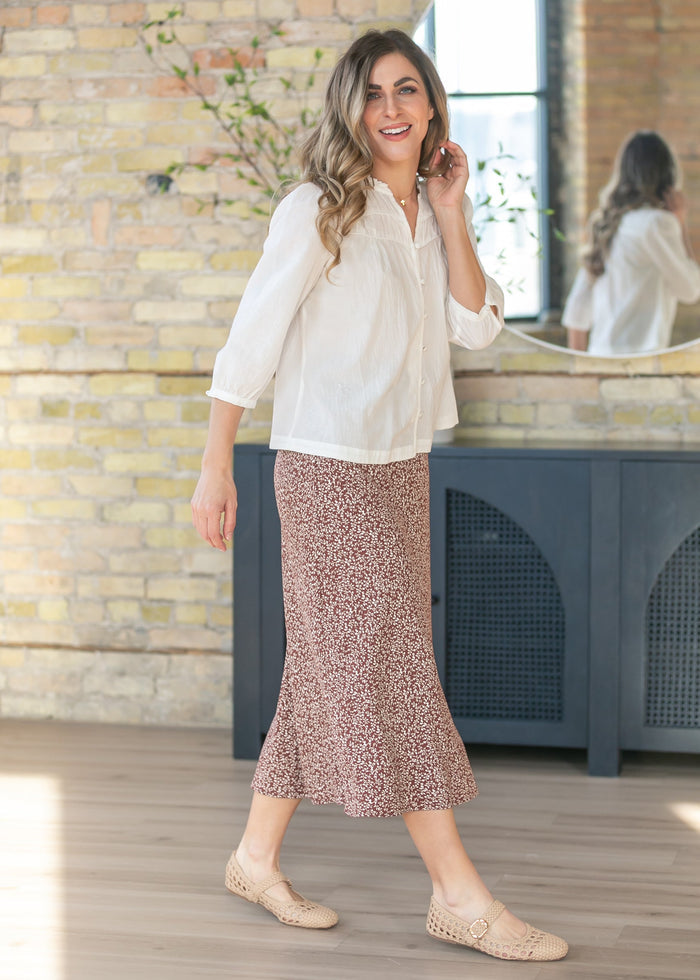 Brown June Floral Print Maxi Skirt FF Skirts