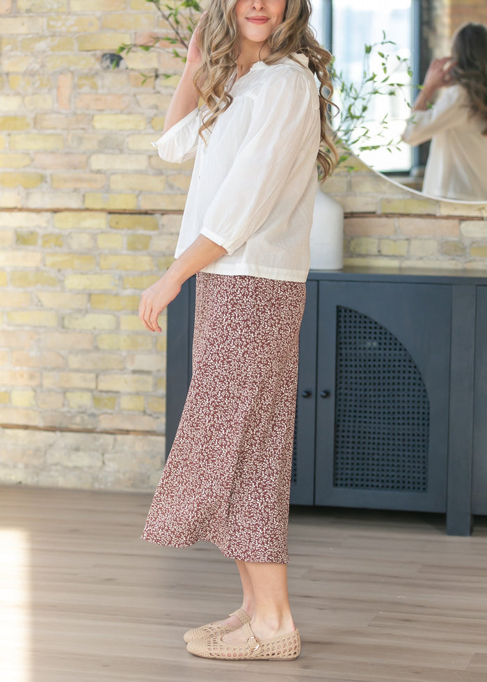 Brown June Floral Print Maxi Skirt FF Skirts