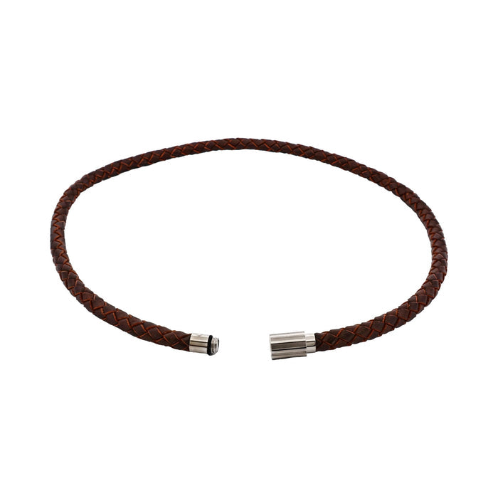 Brown Leather-Stainless Steel Neck Chain