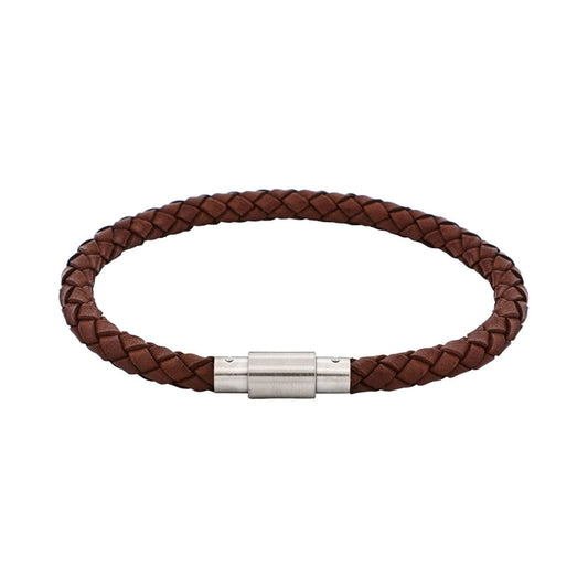 Brown Leather/Stainless Steel Bracelet