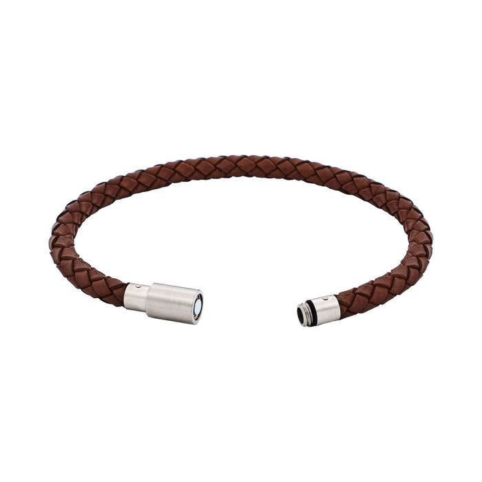 Brown Leather/Stainless Steel Bracelet