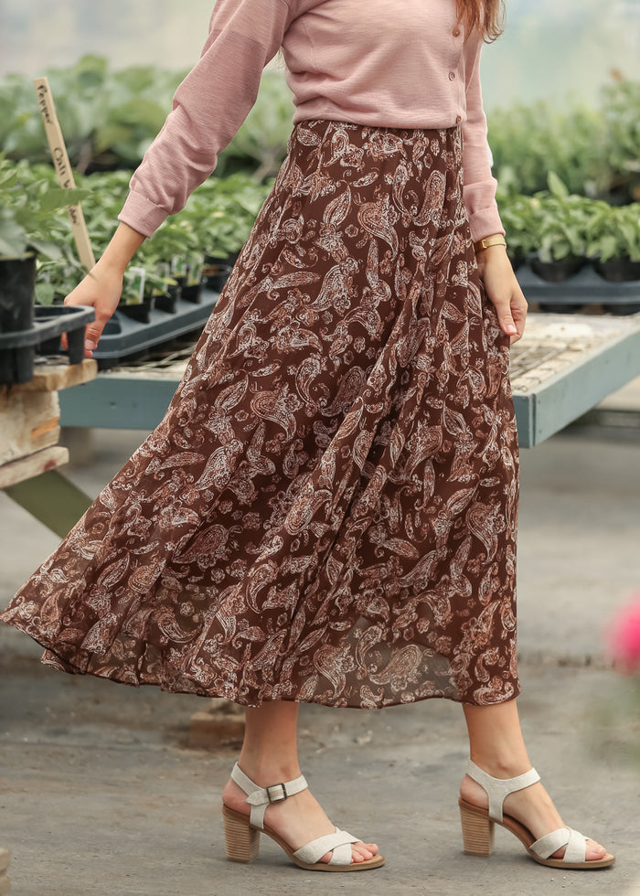 Brown Paisley Print Maxi Skirt FF Skirts