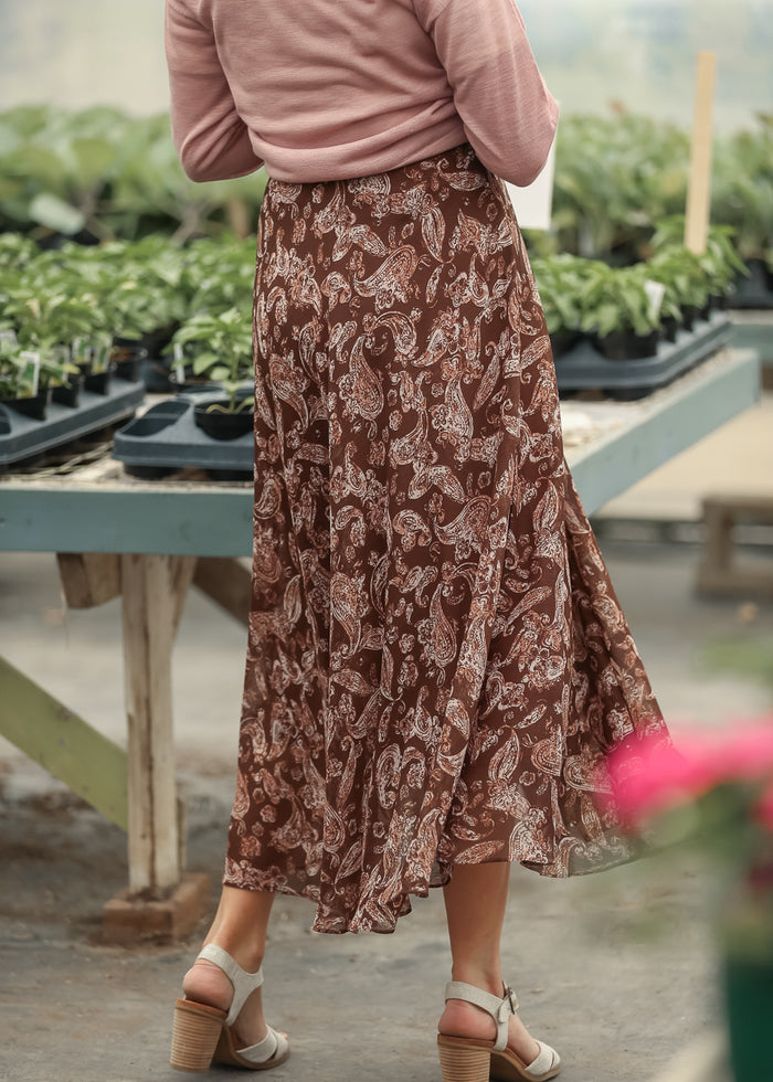 Brown Paisley Print Maxi Skirt FF Skirts