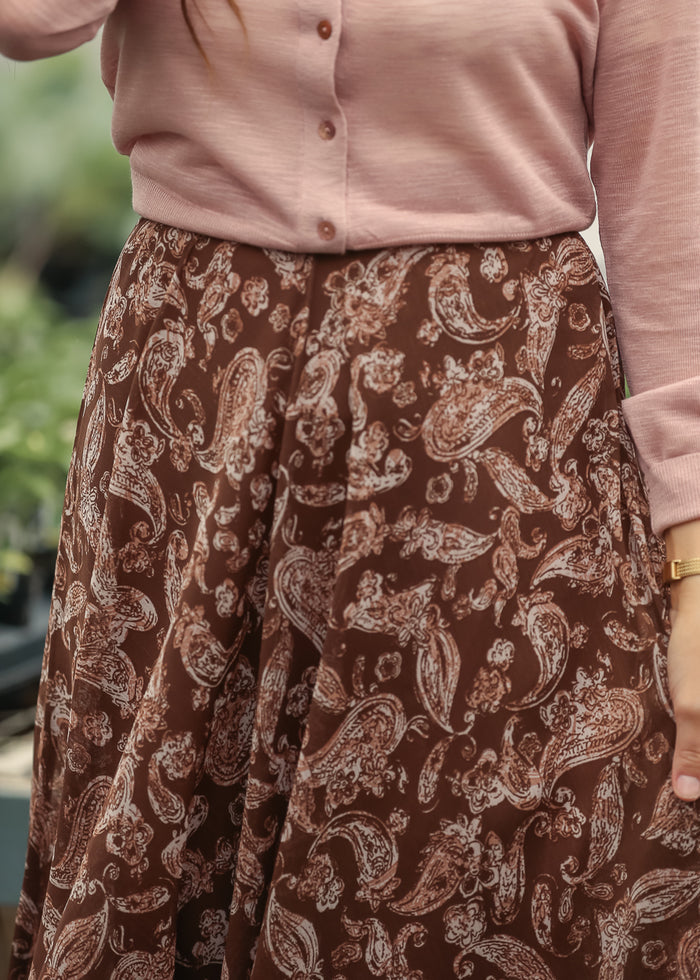 Brown Paisley Print Maxi Skirt FF Skirts