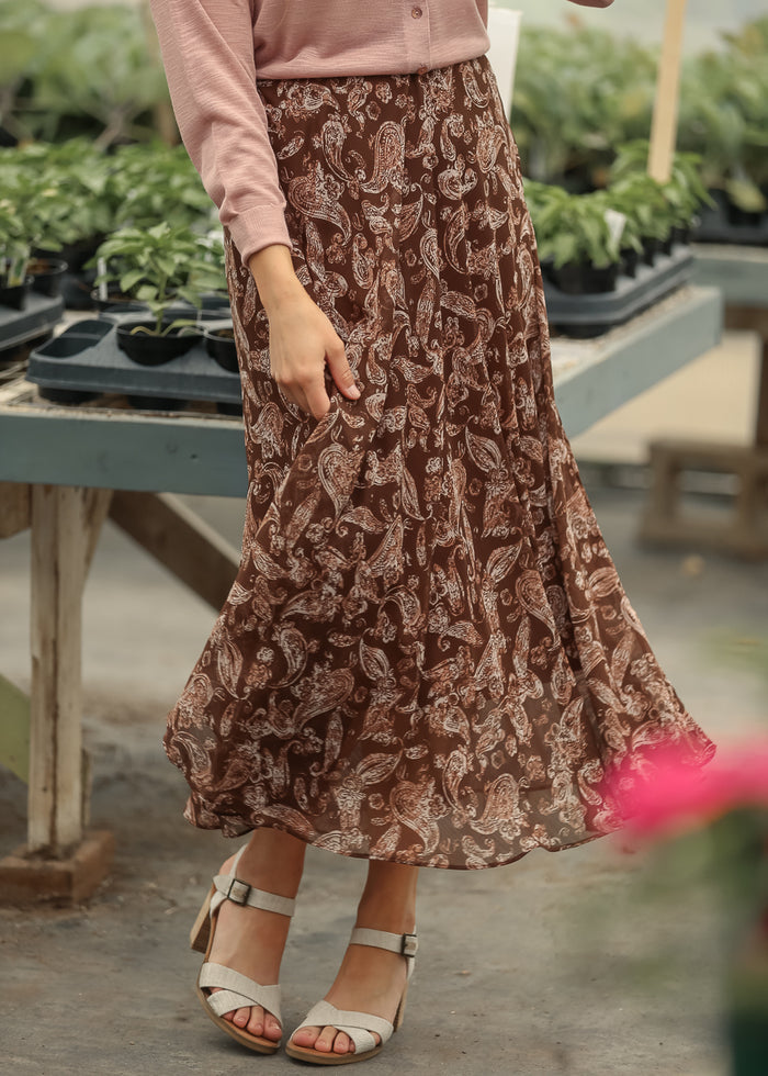 Brown Paisley Print Maxi Skirt FF Skirts
