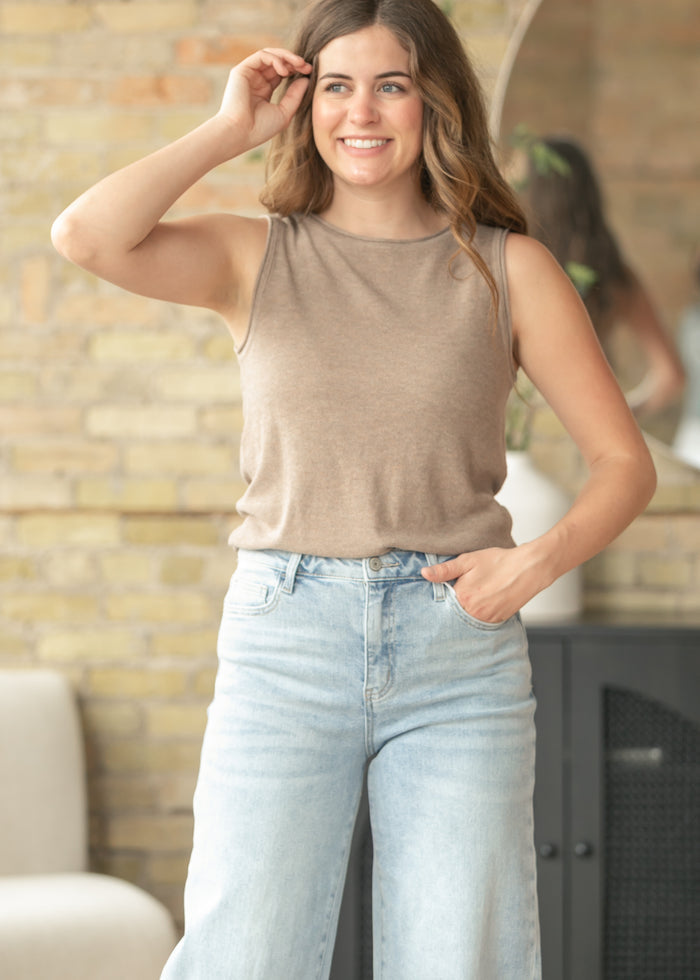 Brown Sleeveless Knit Top FF Tops