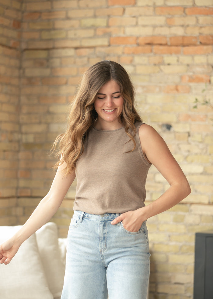Brown Sleeveless Knit Top FF Tops