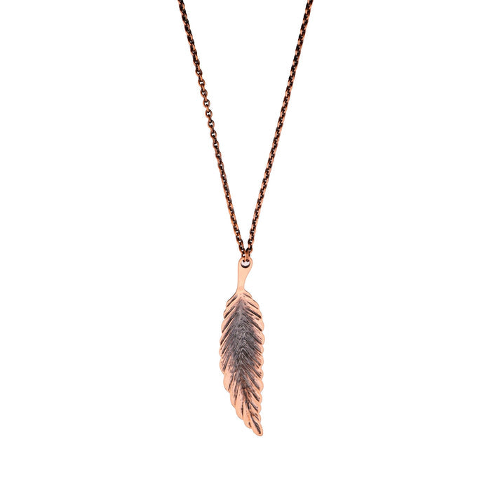 Brushed Copper Feather Pendant on Matching Ball Chain