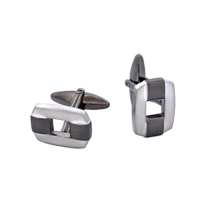 Brushed Gun Metal & Brushed Rhodium Cutout Cufflinks