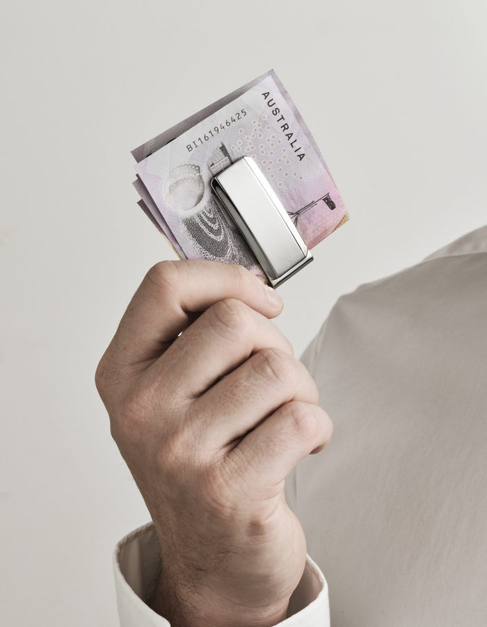 Brushed & Polished Curved Face Stainless Steel Money Clip